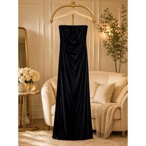 Jessica McClintock Gunne Sax Black Velvet Strapless Rhinestone Gown Sz 9 Dress